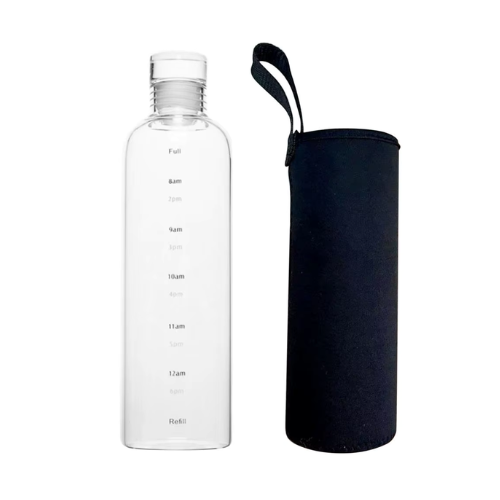 Glass Water Bottle 1L - (Black Cover)