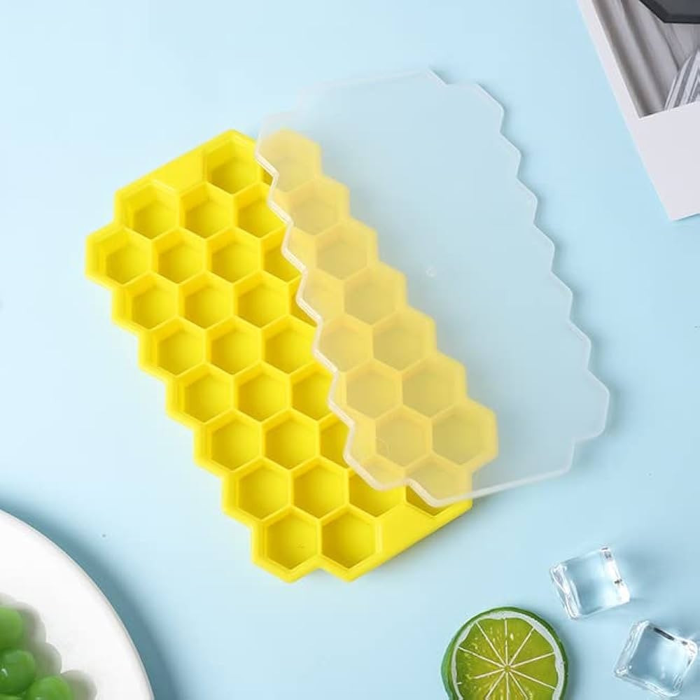 Ice Cube Tray Silicone for Freezer Honeycomb 37 Cavity Ice Cube Mould Flexible Tray for Freezer -  Yellow
