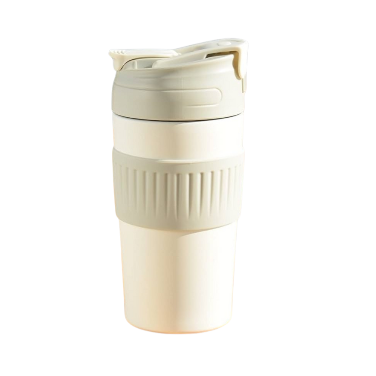 TwinSip 510ml Stainless Steel Coffee Mug - Versatile Drinking (White)