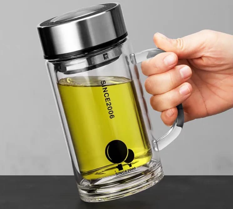 YATAI Double Wall Coffee/Tea Mug with metal double ring desing lid - 360ml
