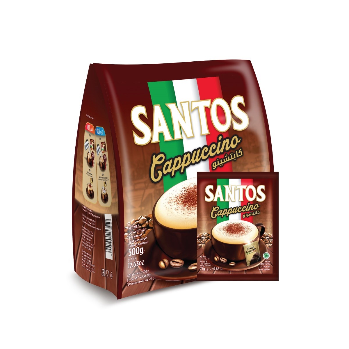 Santos Cappuccino Premix Instant Coffee with Sugar 25g Sachet
