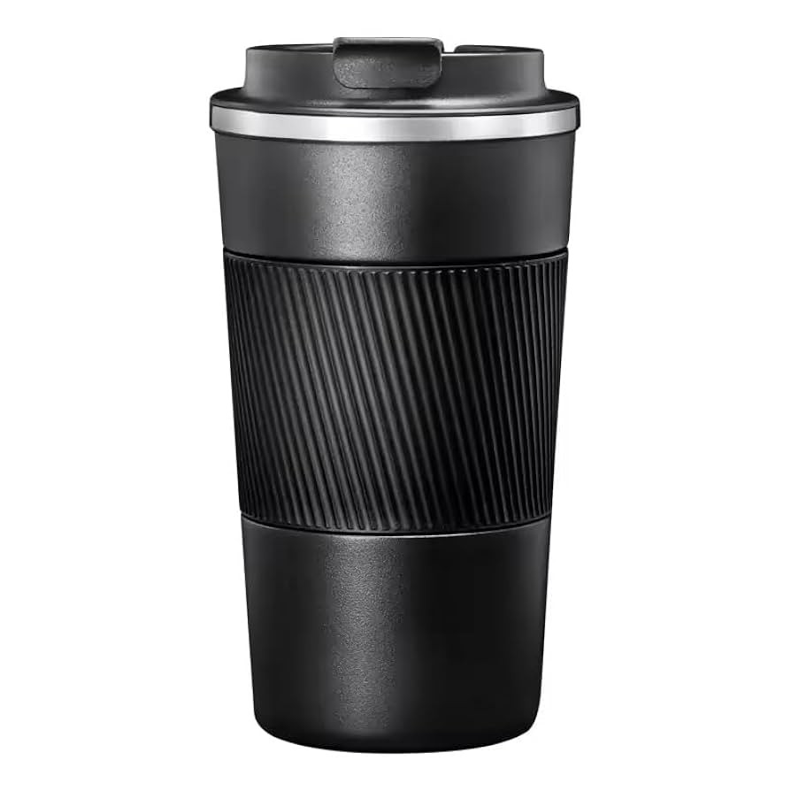 Black Double Wall Coffee Tumbler with silicon grip - 500ml